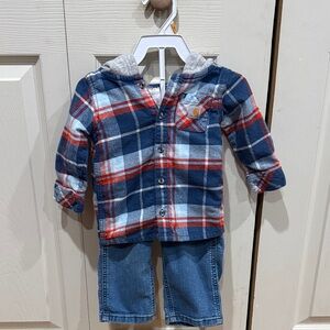 Carhartt Kids' Blue Plaid Hoodie and Denim Set